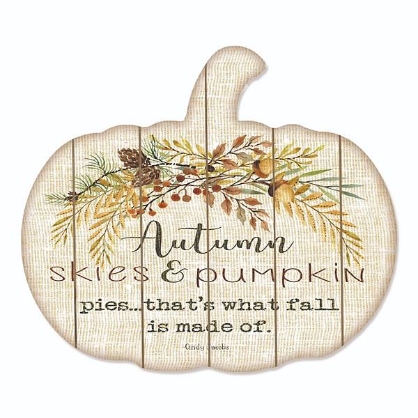 17" Ivory and Brown Autumn Skies Hanging Pumpkin Thanksgiving Wall Decor Penny Lane Publishing