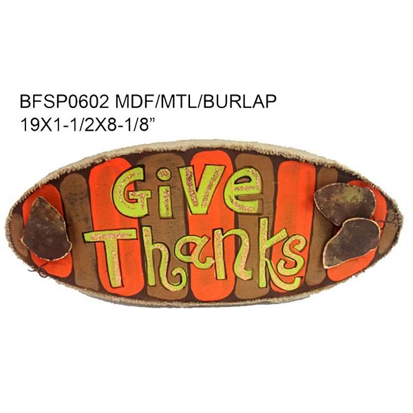 19" Brown and Orange Contemporary Oval Give Thanks Outdoor Wall Sign Contemporary Home Living