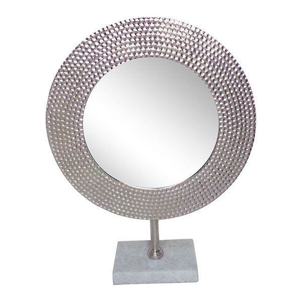 18.5" Silver Glass Hammered Mirror on Stand Tabletop Decor Kingston Living