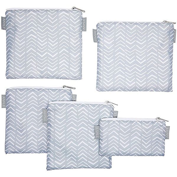 Set of 5 Grey Chevron Reusable Snack Bags with Zipper, 3 Sizes Juvale