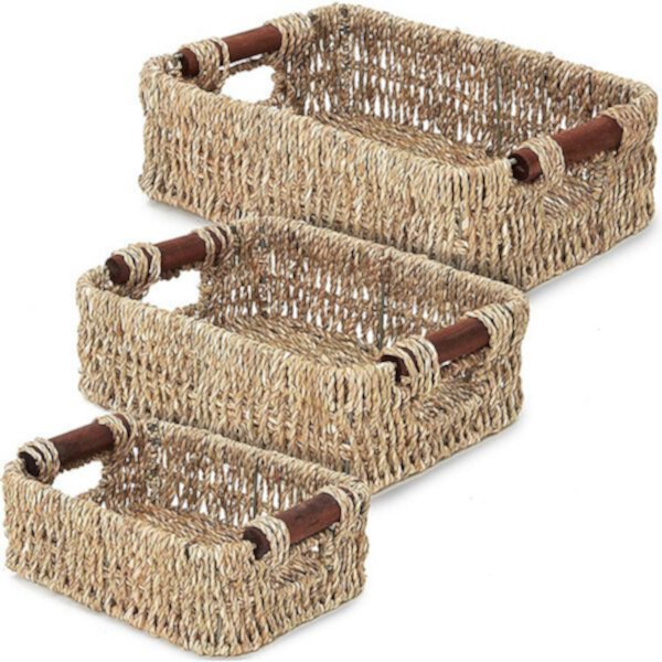 Juvale Woven Wicker Baskets with Handles in 3 Sizes for Home Organization (3 Pack) Farmlyn Creek