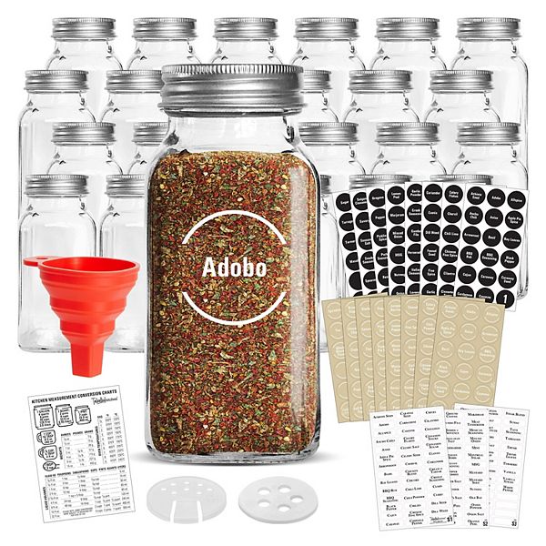 24 Glass 6 Oz Spice Jars With Lids And Labels, Sift/pour, Course Shakers Talented Kitchen