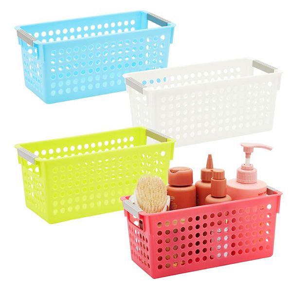 4 Pack Plastic Baskets for Storage, 4 Colors for Bathroom, Laundry Room, Pantry Organization (11 x 5 Inches) Farmlyn Creek