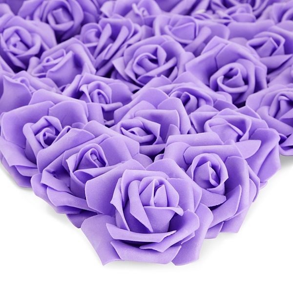 100 Pack Purple Artificial Flowers, Bulk Stemless Fake Foam Roses, 3 In Juvale