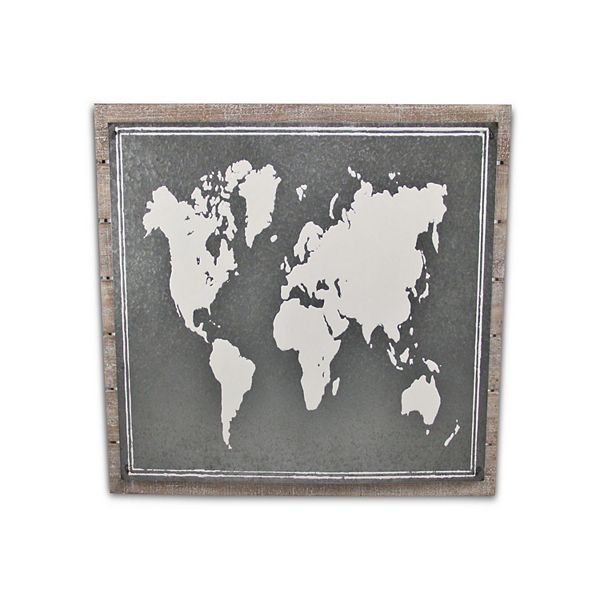 Gray and White Rectangular Map Wall Art Decor 25" x 34" Contemporary Home Living