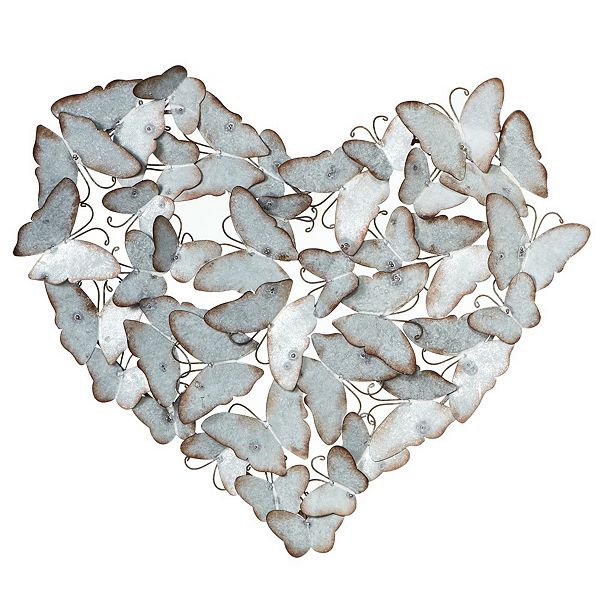 Set of 2 Blue Layered Butterfly Themed Heart Shape Wall Decor 18" Diva At Home