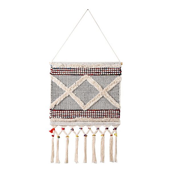 Boho Chindi Textured Geometric Woven Cotton Wall Hanging Tapestry 35" x 19.5" Laddha Home Designs