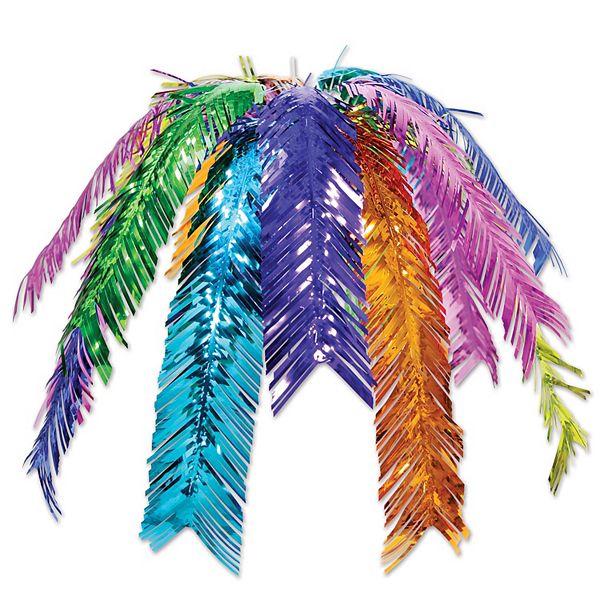 Club Pack of 12 Blue and Green Metallic Outdoor Hanging Palm Leaf Cascade Decors 24" Party Central