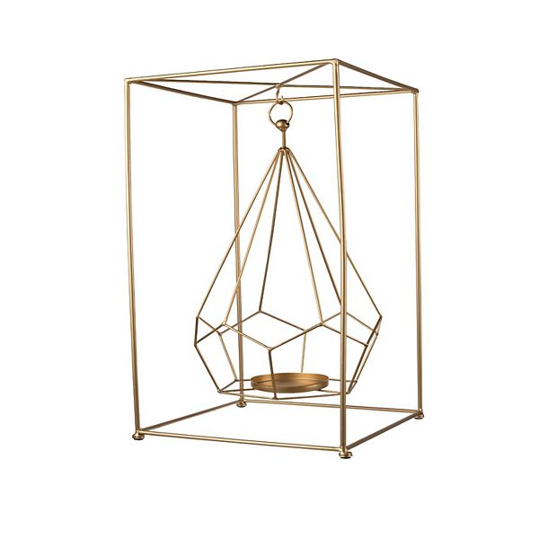 21.5" Gold-tone Hanging Diamond Iron Pillar Candleholder A&B Home