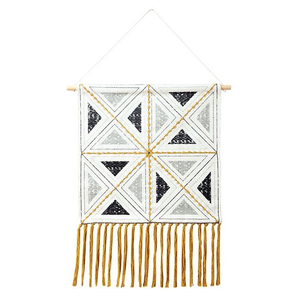 Embroidered Diamond Geometric Woven Cotton Wall Hanging Tapestry 33" x 21.5" Laddha Home Designs