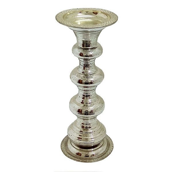 14.75" Silver Traditional Antique Pillar Candle Holder A&B Home