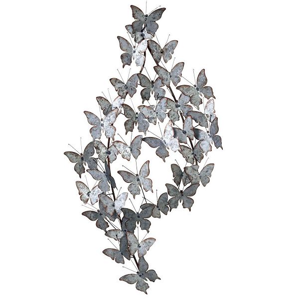 Set of 2 Gray Galvanized with Rustic Edge Multi Butterfly Wall Decors 39.37" Diva At Home