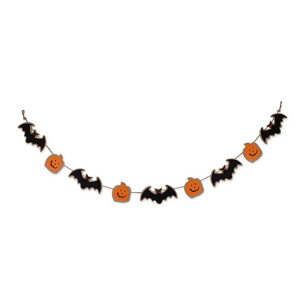 72" Black Bat and Orange Pumpkin Halloween Themed Garland Contemporary Home Living