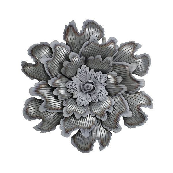 26.5" Gray and Silver Galvanized Flower Wall Decor Contemporary Home Living