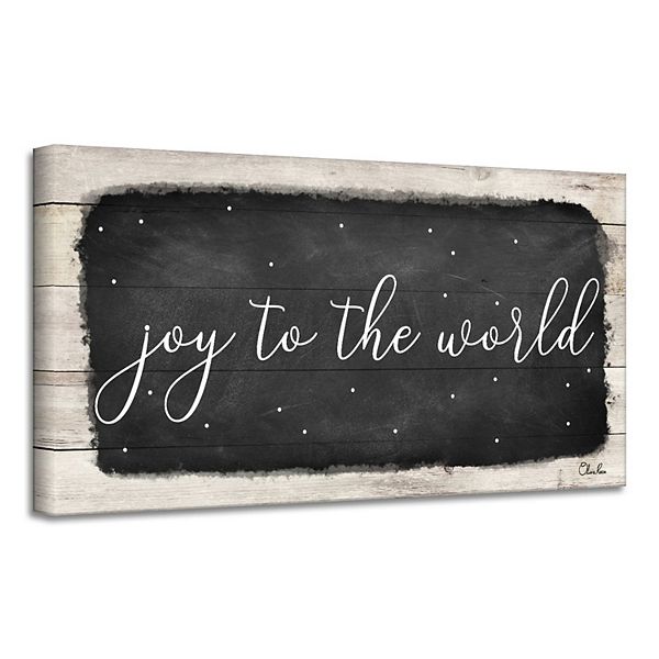 Black and White 'Joy To The World' Rectangular Canvas Wall Art Decor 8" x 16" Crafted Creations