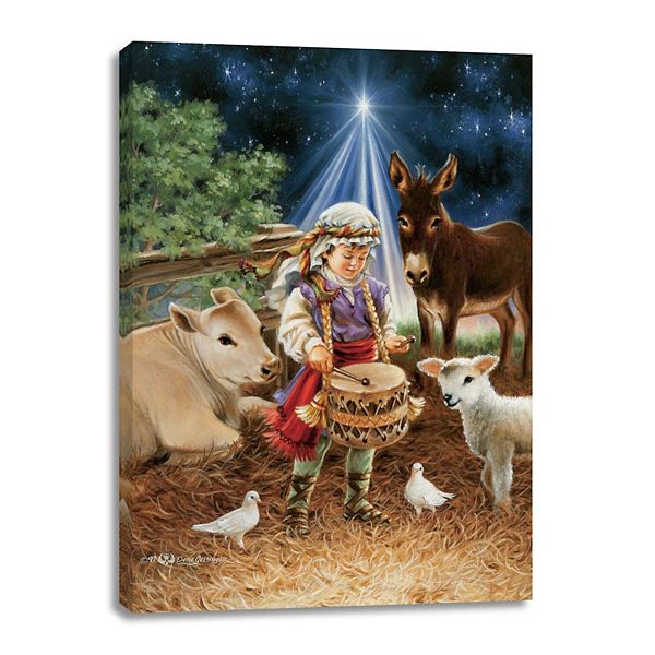 Blue and Brown Little Drummer Boy Rectangular Canvas Wall Art Decor 14" x 10" Glow Decor