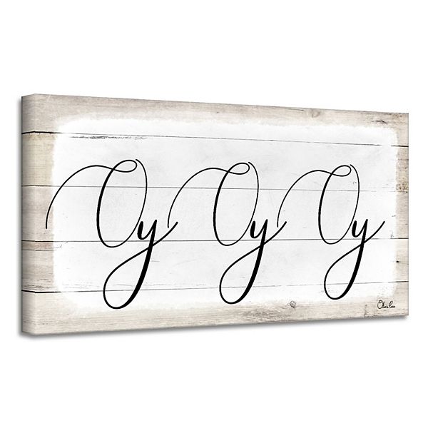 Beige And White 'oy Oy Oy Ii' Canvas Wall Art Decor 18" X 36" Crafted Creations