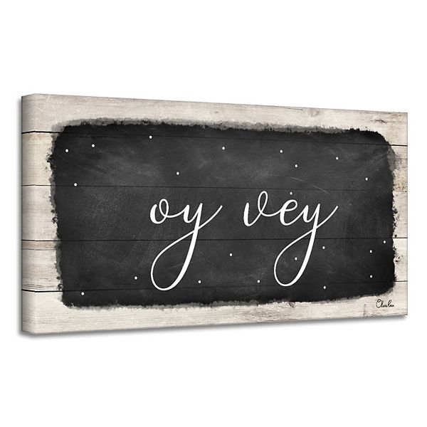 Black And Beige 'oy Vey' Canvas Wall Art Decor 18" X 36" Crafted Creations