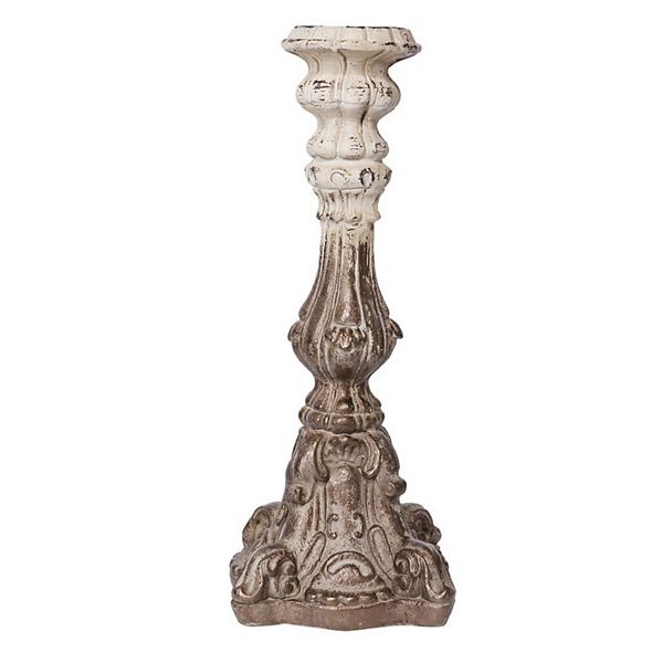 21.5" Two-toned White and Gold Vintage Style Pillar Candle Holder A&B Home