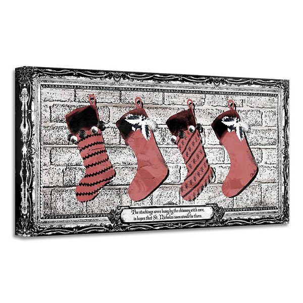 Brown and Red Stockings Christmas Canvas Wall Art Decor 18" x 36" Crafted Creations