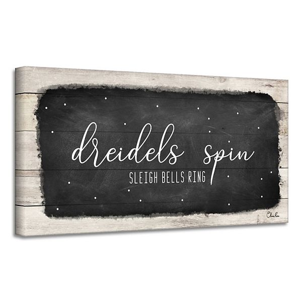 White and Black 'Dreidels Spin  Sleigh Bells Ring' Hanukkah Canvas Wall Art Decor 12" x 24" Crafted Creations