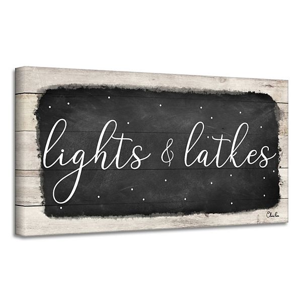 Beige and Black 'Lights & Latkes I' Hanukkah Canvas Wall Art Decor 18" x 36" Crafted Creations