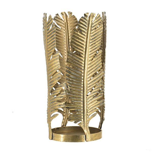 17.5" Gold Wide Feather Cylindrical Candle Holder A&B Home