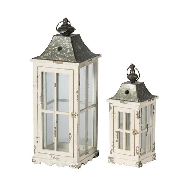 Set of 2 Silver and White Evelyn Enclosed Lanterns with Handle 27.25" A&B Home