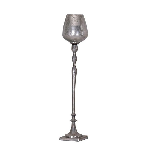 32.5" Antique Silver Keavy Tall Reflective Glass Candleholder A&B Home