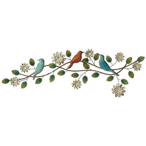 Set of 2 Multicolored Distressed Metal Branch and Bird Wall Decorations 42.25” Diva At Home