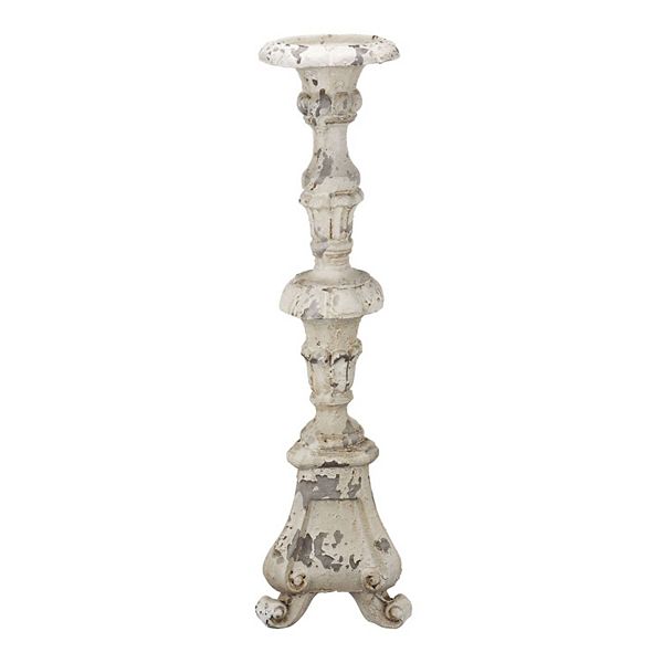 24.5" Weathered White Classic Vintage Style Pillar Candleholder A&B Home