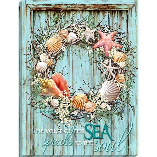 Red and White Coastal Wreath Canvas Rectangular Wall Art Decor 10" x 14" Glow Decor