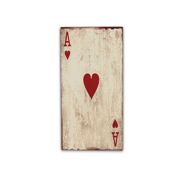 23.5" Ivory and Red Ace of Hearts Rectangular Wall Sign Contemporary Home Living