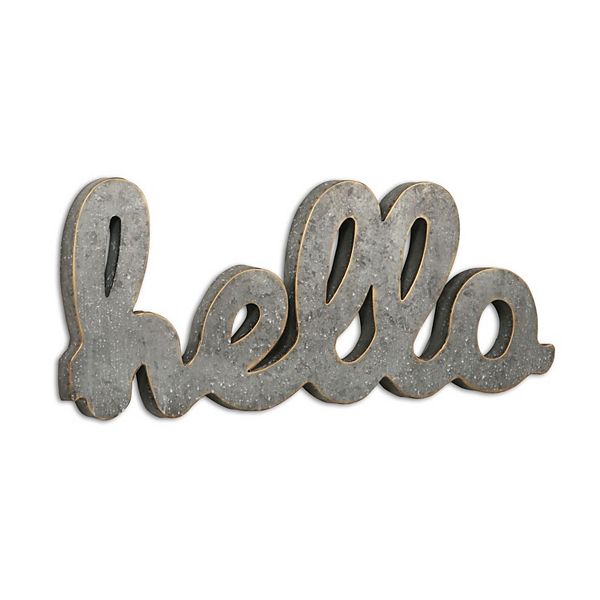 28" Gray and Gold "HELLO" Contemporary Wall Sign Contemporary Home Living