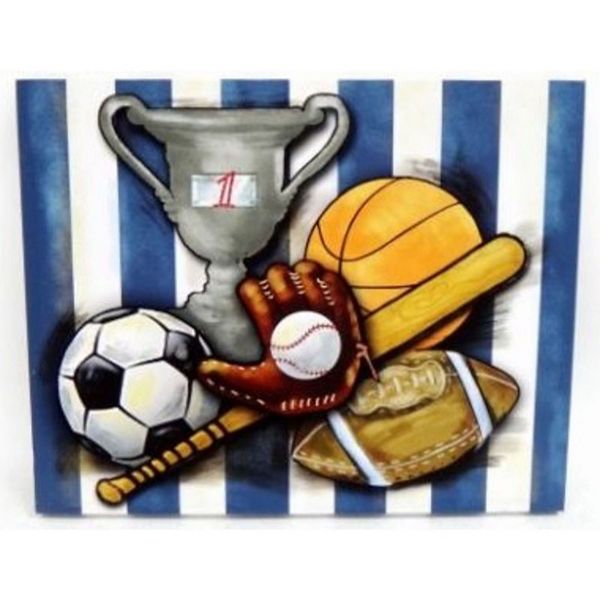 20" Blue and White Striped Contemporary Rectangular Sports Wall Plaque Contemporary Home Living