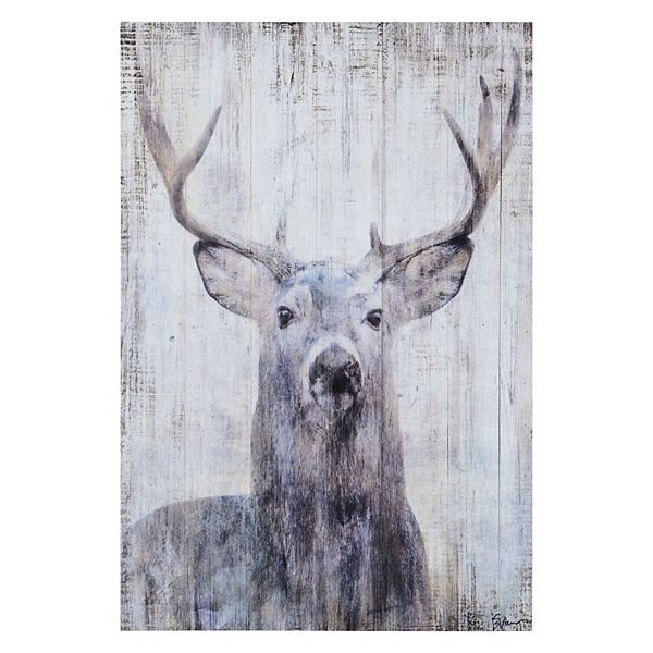 Black and White Deer Stare Unframed Rectangular Wall Decor 36" x 24" Signature Home Collection