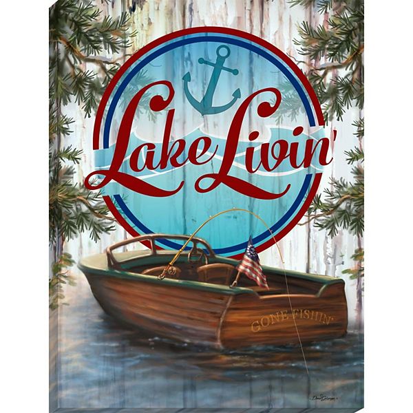 Настенное искусство 'Lake Livin' в сине-коричневых тонах, 61 см x 46 см Glow Decor