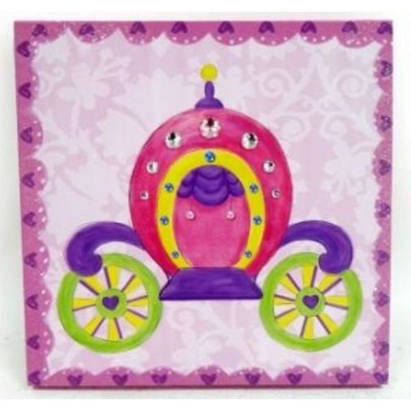 14" Purple and Pink Contemporary Square Princess Carriage Wall Plaque Contemporary Home Living