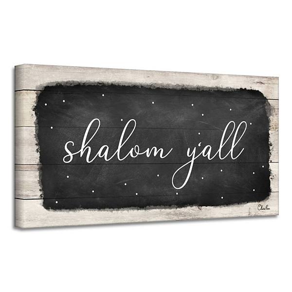 Black and Beige 'Shalom Y'all' Hanukkah Canvas Wall Art Decor 12" x 24" Crafted Creations