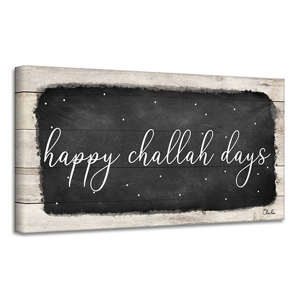 Black and Beige 'Happy Challah Days' Hanukkah Canvas Wall Art Decor 18" x 36" Crafted Creations