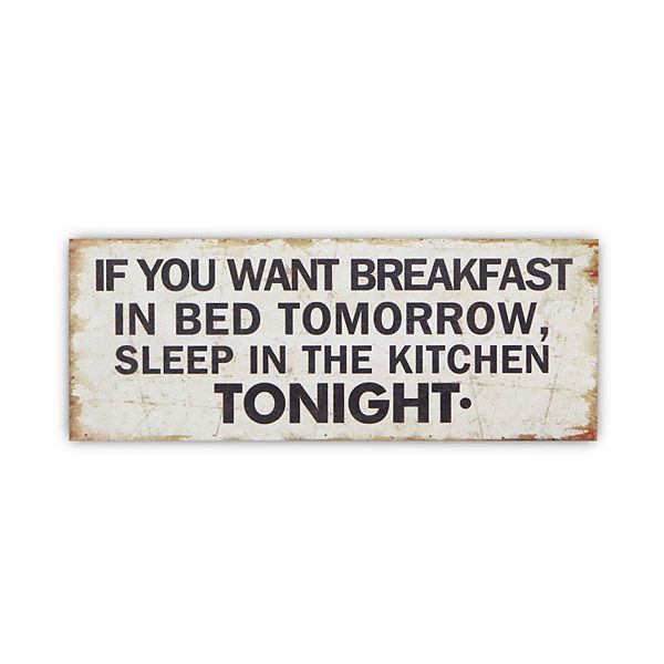 23.75" Ivory and Black "BREAKFAST IN BED" Wall Sign Contemporary Home Living