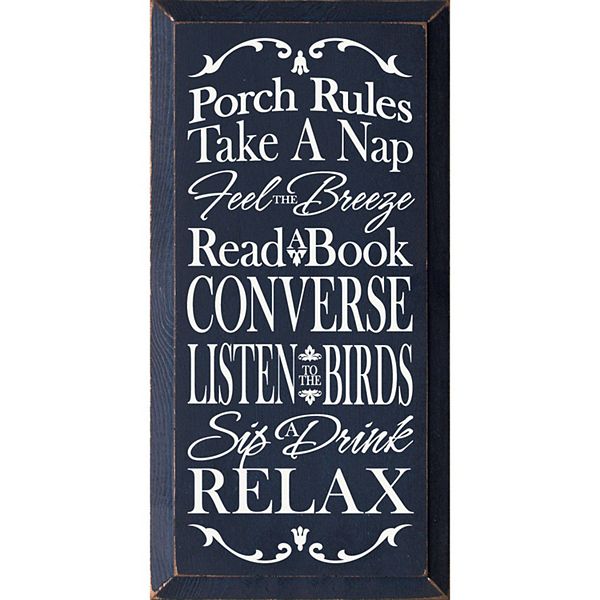 18" Blue and White Rectangular Porch Rules Wood Sign Contemporary Home Living