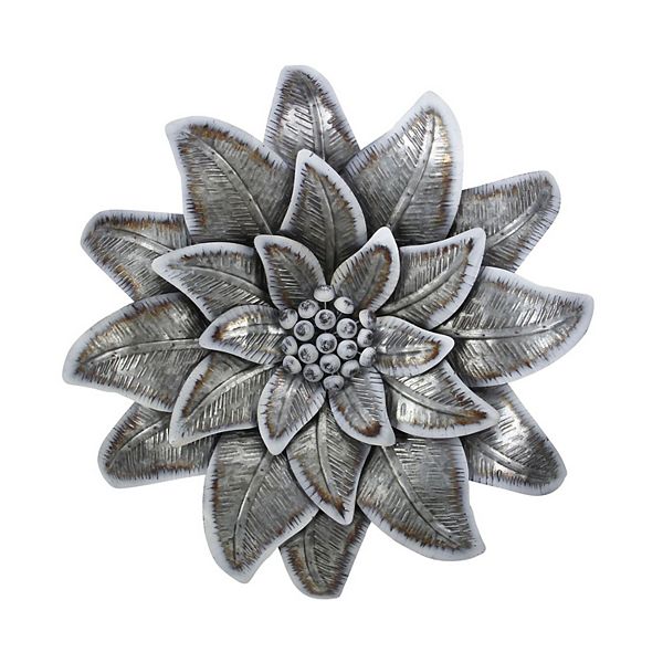 24.5" Gray and Silver Galvanized Flower with Buds Wall Decor Contemporary Home Living