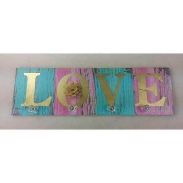 25.75" Green and Gold "LOVE" Rectangular Wall Plaque Contemporary Home Living