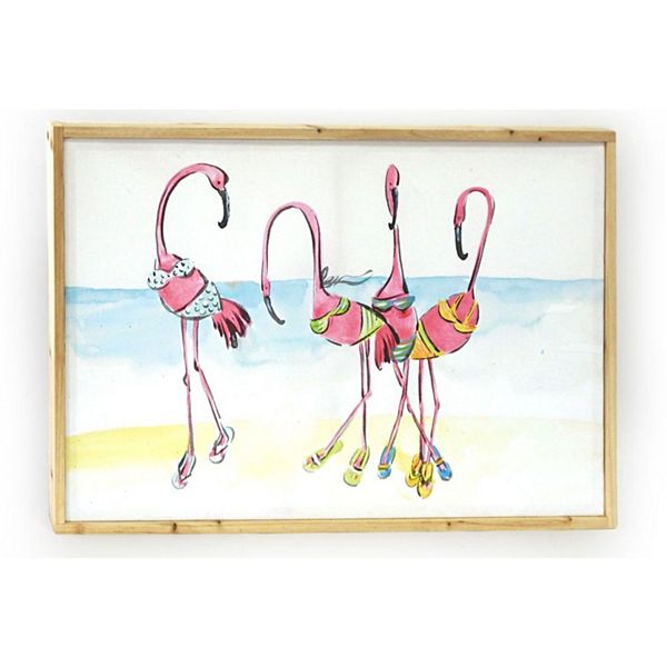 27.5" Pink and Blue Flamingos Contemporary Wall Plaques Contemporary Home Living