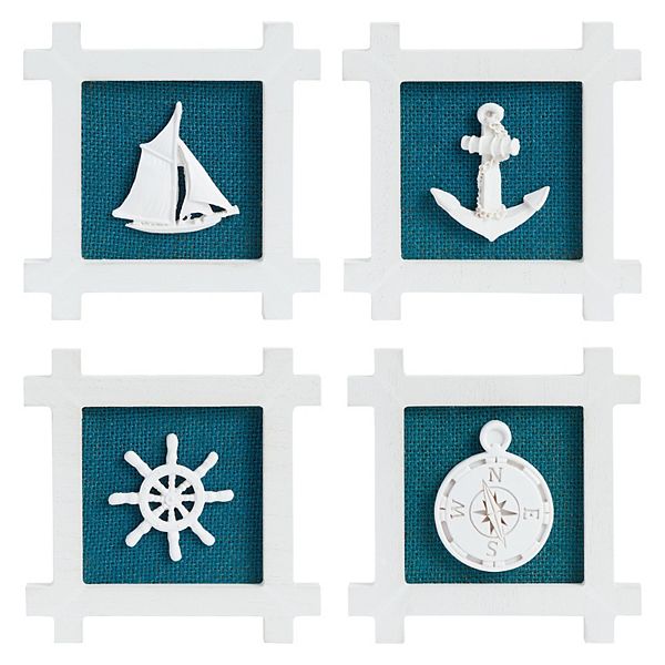 4x Coastal Hanging Nautical Wall Decor for Beach Theme Bathroom & Home 5.9x5.9" Okuna Outpost