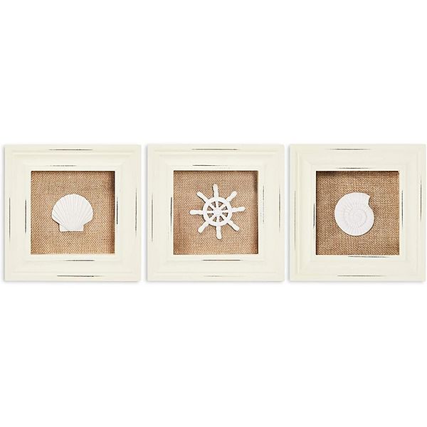 Beach Wall Décor, Shell, Sand Dollar, and Nautical Wheel (6.3 x 6.3 In, 3 Pack) Okuna Outpost