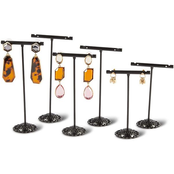 Juvale T-Shape Earring Display Stands in 3 Sizes (Metal, Black, 6-Pack) Juvale