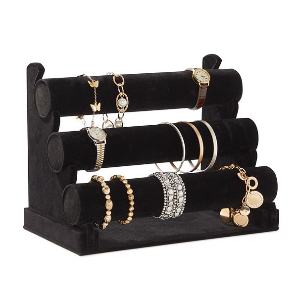 Black Velvet Jewelry Display Stand, 3 Tier Holder for Bracelets and Bangles Juvale