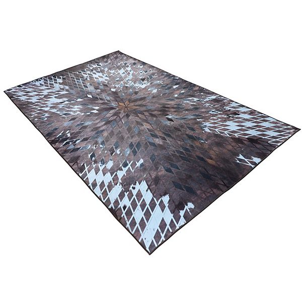 Walk on Me Faux Cowhide Digital Printed Patchwork Supernova Eruption Indoor Area Rug Walk on Me